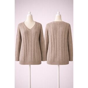 Old Navy Womens XL Taupe 100% Cotton V-Neck Cable Knit Sweater Vintage Style